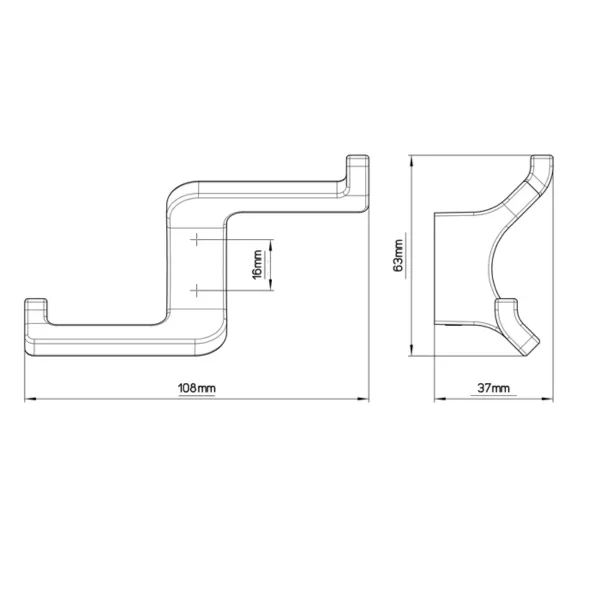 Hook, double 63x108x37mm stainless steel