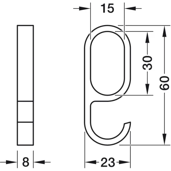 Hook, For OVA wardrobe rails 30x15x250mm