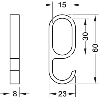 Hook, For OVA wardrobe rails 30x15x250mm