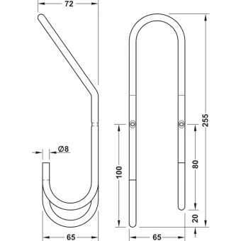 Wardrobe hook, Stainless steel, with 2 hooks
