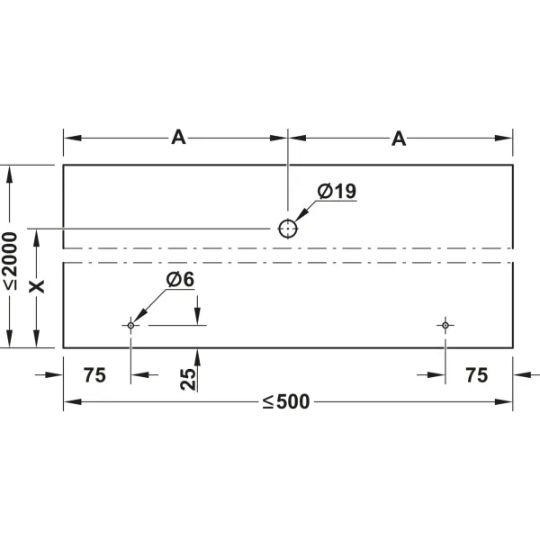 Wardrobe fitting set, Stainless steel, for wooden and glass panels, wall mounting