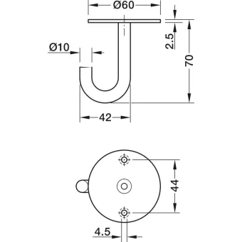 Ceiling hook, Stainless steel, with 1 hook, ceiling installation
