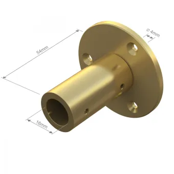 Floor / wall mounting with plate for Ø16mm tube L50+4mm brushed brass No16