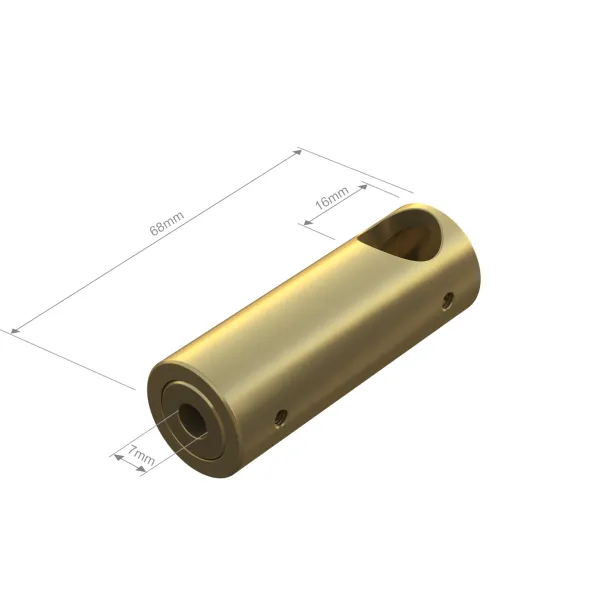 T-connector with invisible fixation for Ø16mm tube L68mm polished brass No16