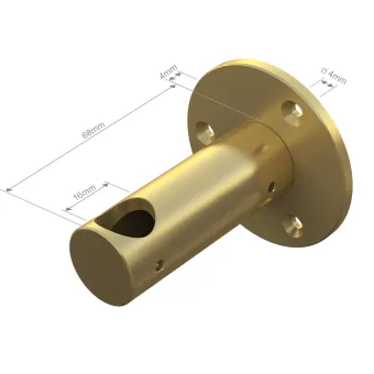 T-connector with fixing plate for Ø16mm tube L45+4mm polished brass No16