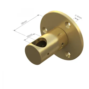 T-connector with fixing plate for Ø16mm tube L68+4mm polished brass No16