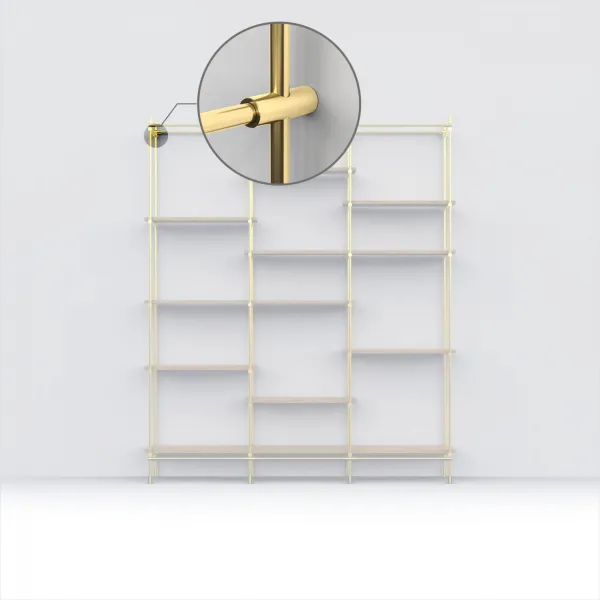 CROSS connector with invisible fixation for Ø16mm tube L68mm brushed brass No16