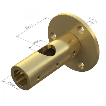 CROSS connector with fixing plate for Ø16mm tube L68+4mm brushed brass No16
