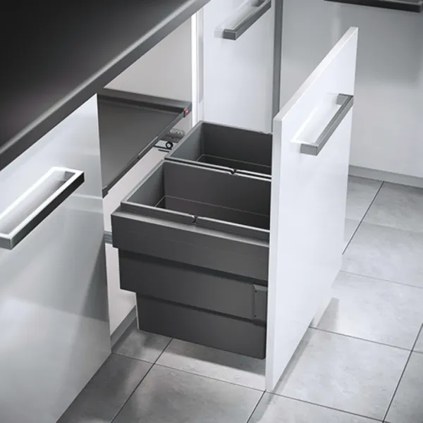 Šiukšliadėžė 2x28l pilno ištr. 400x424mm pilka HAFELE