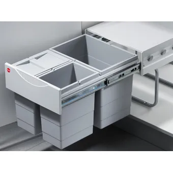 Three compartment waste bin, 1x18 and 2x8 litres, Hailo Tandem 3642-13 space saving waste bins