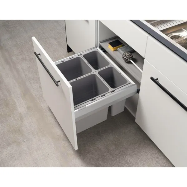 Šiukšliadėžė ištraukiama 4 dalių MP600 L500mm, H345mm, 2x17l 2x8l pilka