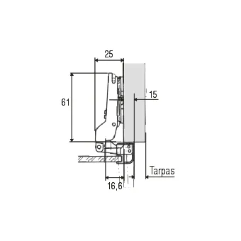 Hinge for aluminum profile, half overlay, 9mm PUSH SALICE