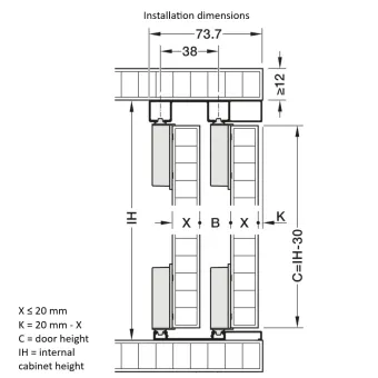 Double guide track Slido F-Line18, non-perforated for screw fixing, L3500mm, aluminium anodised