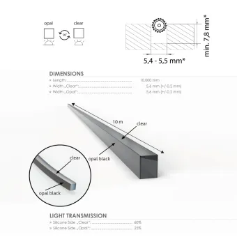 Silicone light diffuser FlipLens, for 5mm COB LED strip, 5m, white
