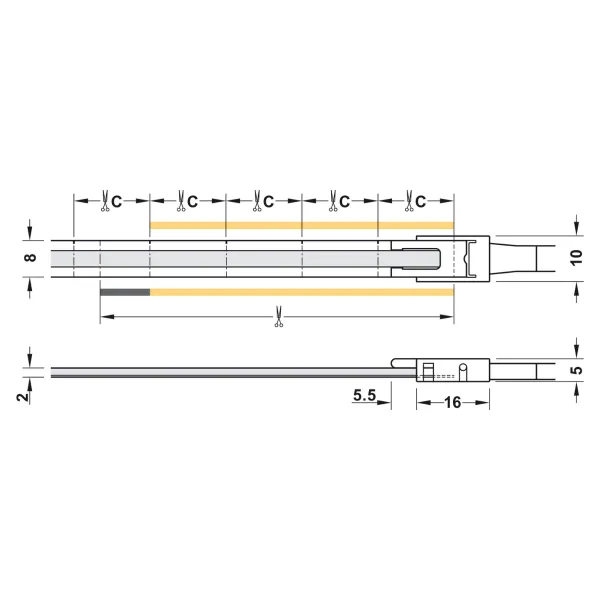 Juosta COB LED3105 Loox5, 24V, 8mm, monochromatinė, 14,4W/m, labai šilta balta šviesa 2700K, 5m