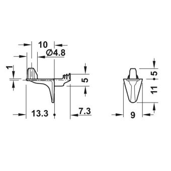 Shelf support, for inserting into drill hole Ø5mm, zinc alloy