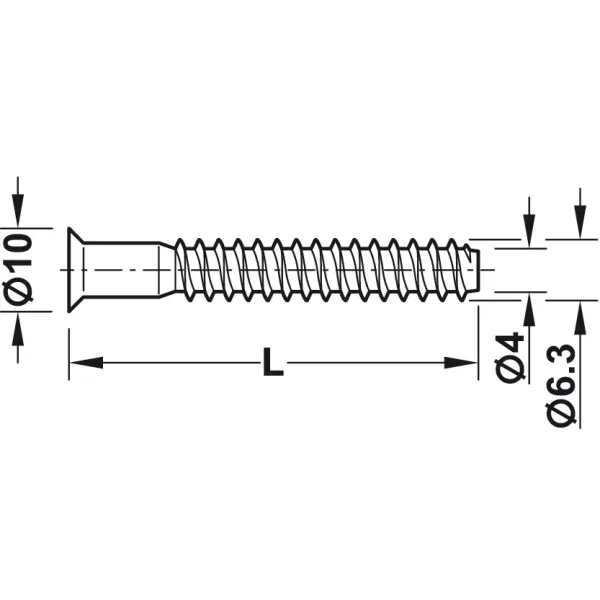 One-piece connector, confirmat, 7x50mm, SW4, countersunk head, for drill hole Ø5mm, steel, black