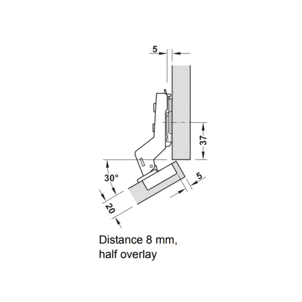 Hinge Metalla 310 Clip 30° corner application, soft-close, 48/6, nickel