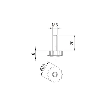 Atrama reguliuojama M8x18mm, Ø20mm, H26mm, pilka
