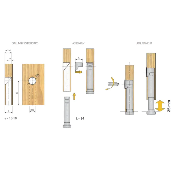 Stabilizer leg SIDEBOARD1, for sideboards 16-19mm, C120mm, with height adjustment