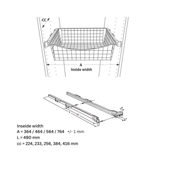 Roller slides Norscan, for 18mm thickness, L500mm, R+L, dark grey