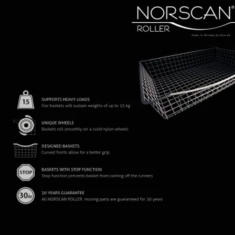Roller slides Norscan, for 18mm thickness, L500mm, R+L, dark grey