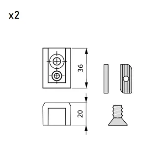 Fixing element for rectangular rod stainless steel 2 pcs STILI PHOS