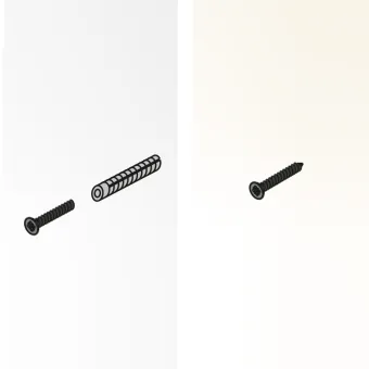 Screws for wood panel and screws with wall plugs for PIN profile with aluminium finish