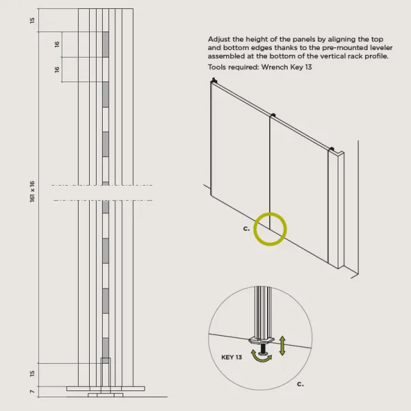 Profilis vertikalus WALK-IN L2606mm, elektrinei sistemai aliuminis MODUS