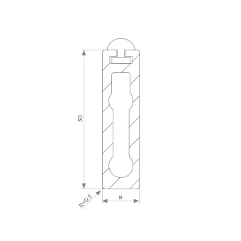 Tube rectangular with gasket 30x8mm L2000mm gray