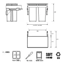 Šiukšliadėžė ištraukiama 580EVO Compact Line, P600mm, G451mm, H485mm, 2x29l, antracitas