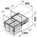 Šiukšliadėžė 2x28l pilno ištraukimo 400x424mm, pilka