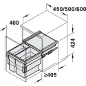 Šiukšliadėžė 2x28l pilno ištr. 400x424mm pilka HAFELE