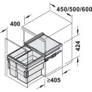 Šiukšliadėžė 2x28l pilno ištr. 400x424mm pilka HAFELE
