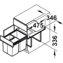 Three compartment waste bin, 1x18 and 2x8 litres, Hailo Tandem 3642-13 space saving waste bins