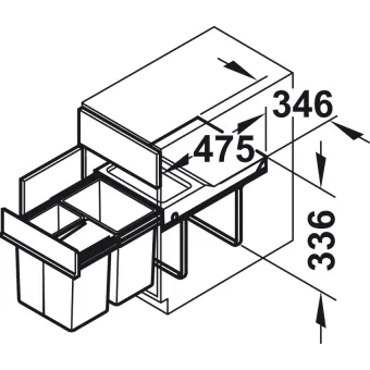 Three compartment waste bin, 1x18 and 2x8 litres, Hailo Tandem 3642-13 space saving waste bins