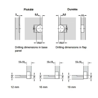 Flap hinge 90° Plano-Medial, zinc alloy, burnished