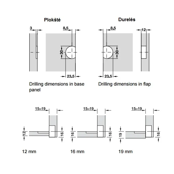 Flap hinge 90° Plano-Medial, zinc alloy, burnished