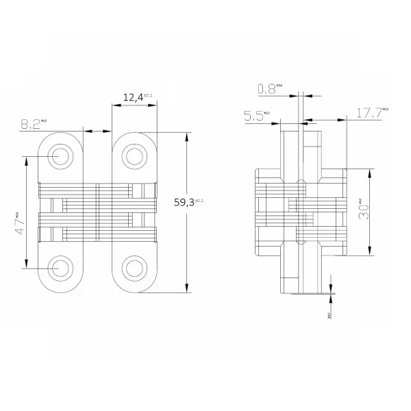 Lankstas šarnyrinis 180° VICI 59.3x12.4mm juoda