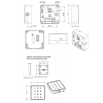 Spynelė elektroninė MIFARE1 MINI 61x61x22mm, juoda su klaviatūra