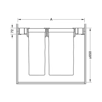 Ištraukiamų krepšių skalbiniams komplektas Conero 72 H, P760-820mm, 1 siauras krepšys, 1 platus krepšys