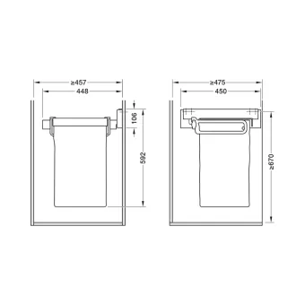 Pull-out laundry basket Conero, W448mm, 1 laundry bag wide