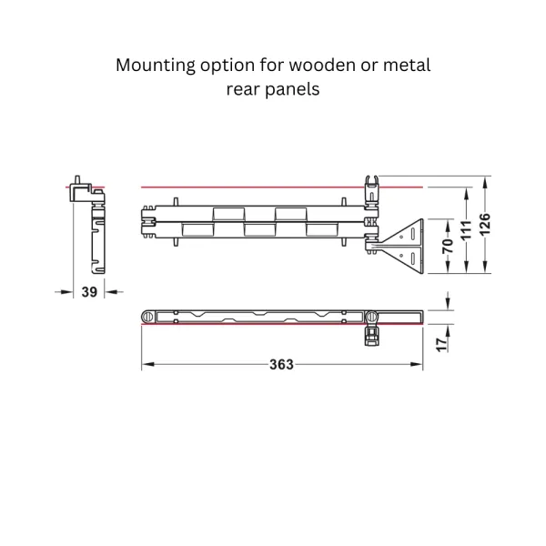 Cable managment arm Wing, for drawer rear panels and movable furniture parts, black