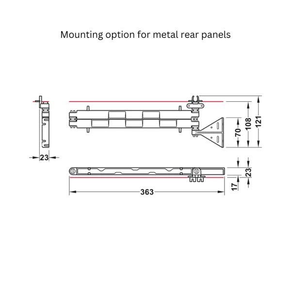 Cable managment arm Wing, for drawer rear panels and movable furniture parts, black