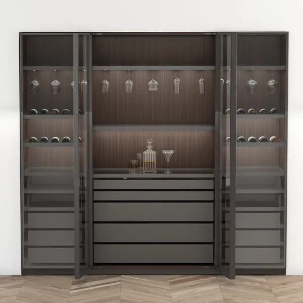 Drawer with aluminium front MODUS H140mm, D448/488mm, W900-1199mm, dark brown metallic
