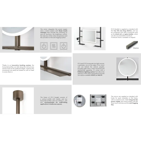 Mirror with LED light IO-S Ø600mm 220V/65W dark bronze
