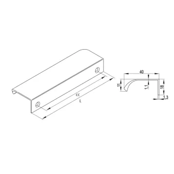 Edge pull profile handle LENTIS, for screw fixing, CC256mm, L266mm, black matt