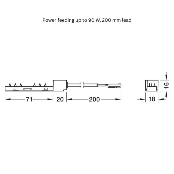 Feeder for flat cable power feeding OneCable, 24V, 90W, L200mm, black