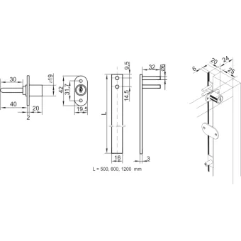 Central lock 1018 L500mm 3x13mm, 40mm tail, nickel plated