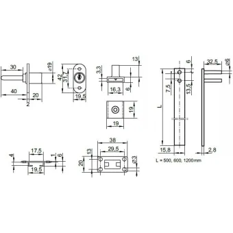 Central lock 1018 L1200mm 3x13mm, 40mm tail, nickel plated